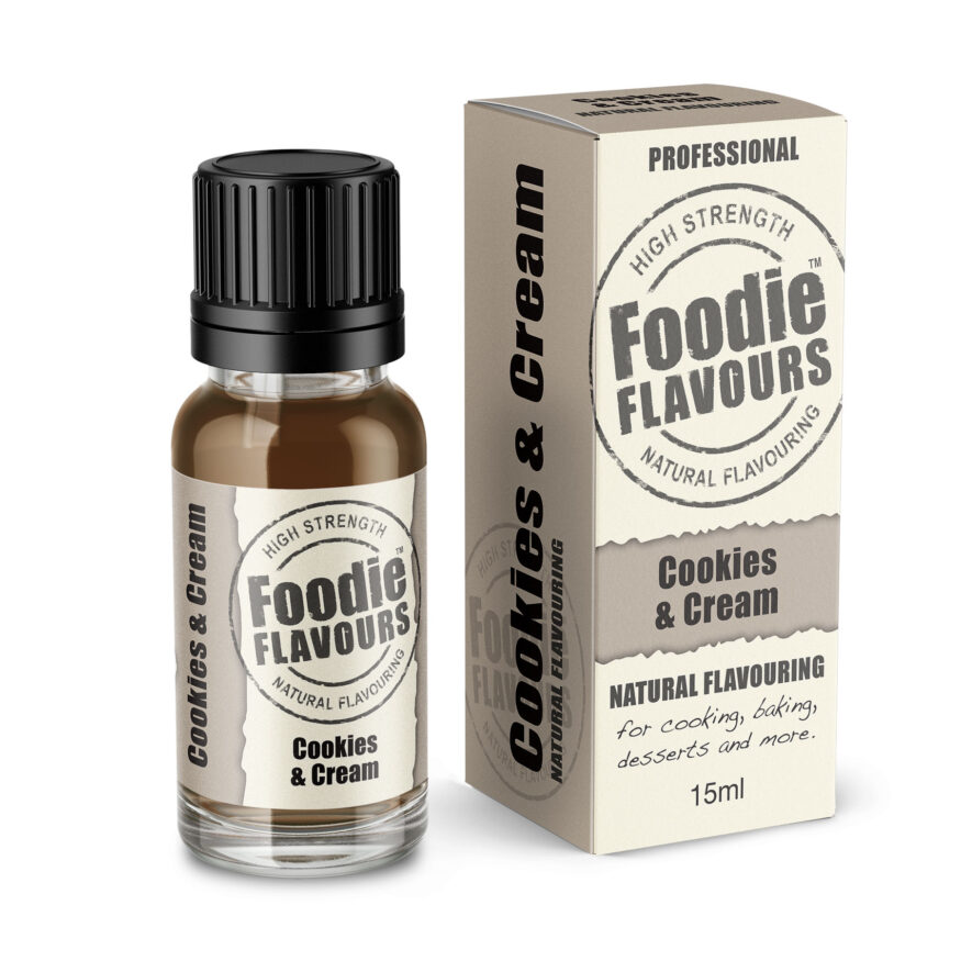 cookies and cream natural flavouring bottle and box