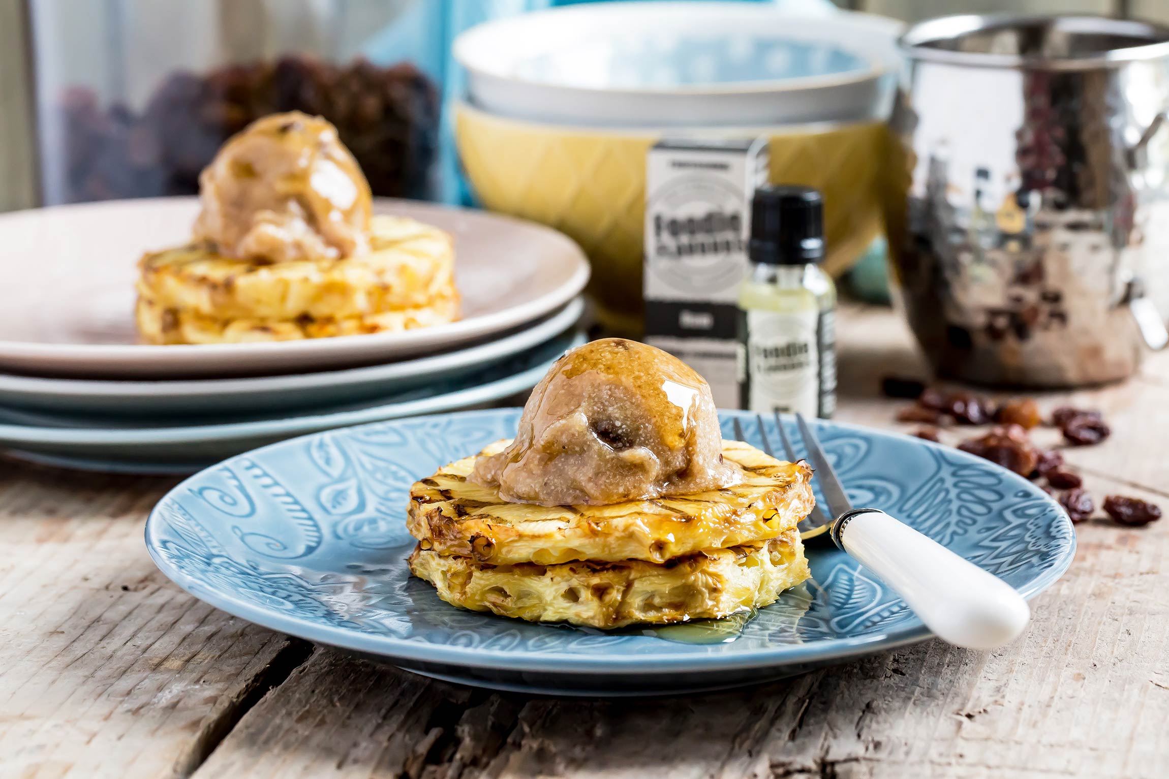 Vegan Rum & Raisin Ice Cream with Grilled Pineapple