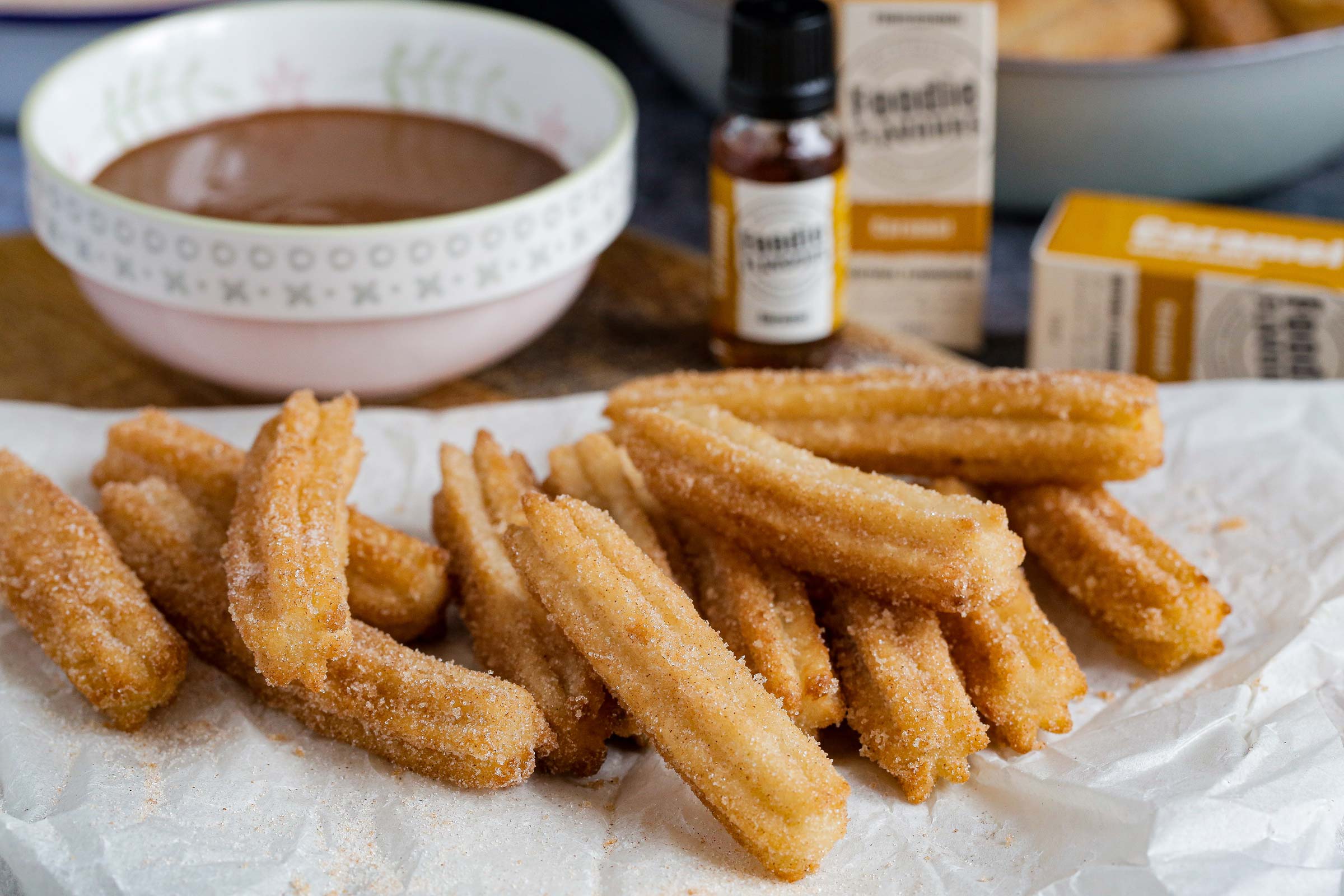 Caramel Churros with Chocolate Sauce