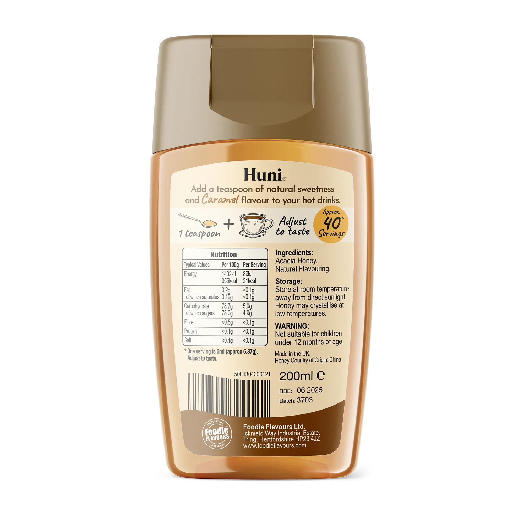 Huni, Caramel flavoured coffee syrup