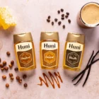 Huni, Acacia Honey Natural Coffee Syrup flavourings. Hazelnut, Caramel and Vanilla