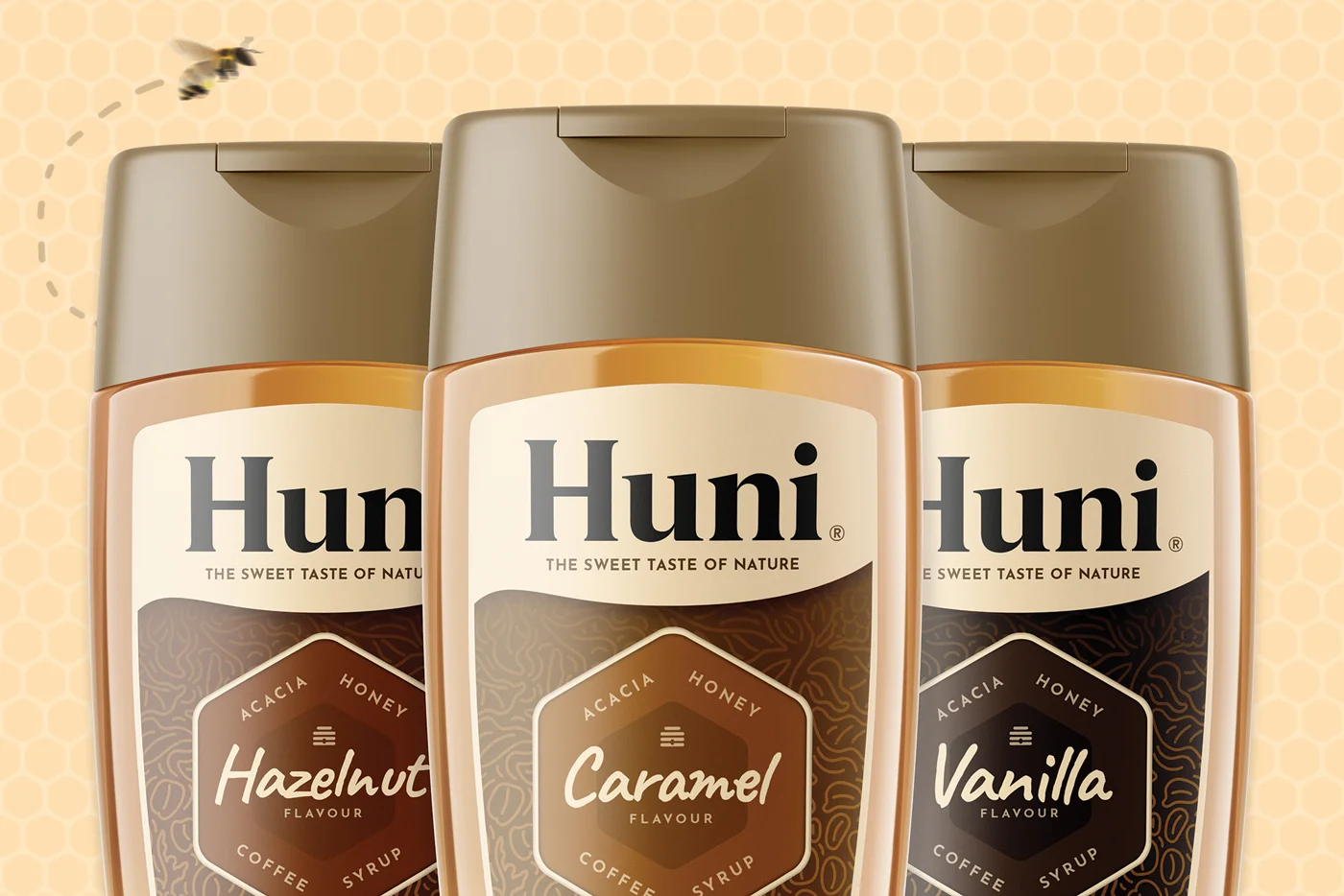 Huni - Natural Coffee Syrups. Hazelnut, Caramel and Vanilla